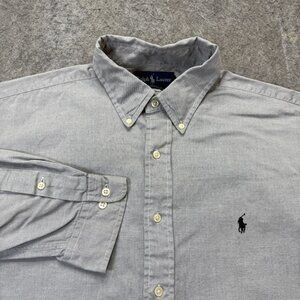 Ralph Lauren Yarmouth Pinpoint Oxford Shirt Men 17.5 36/37 Gray Solid OCBD